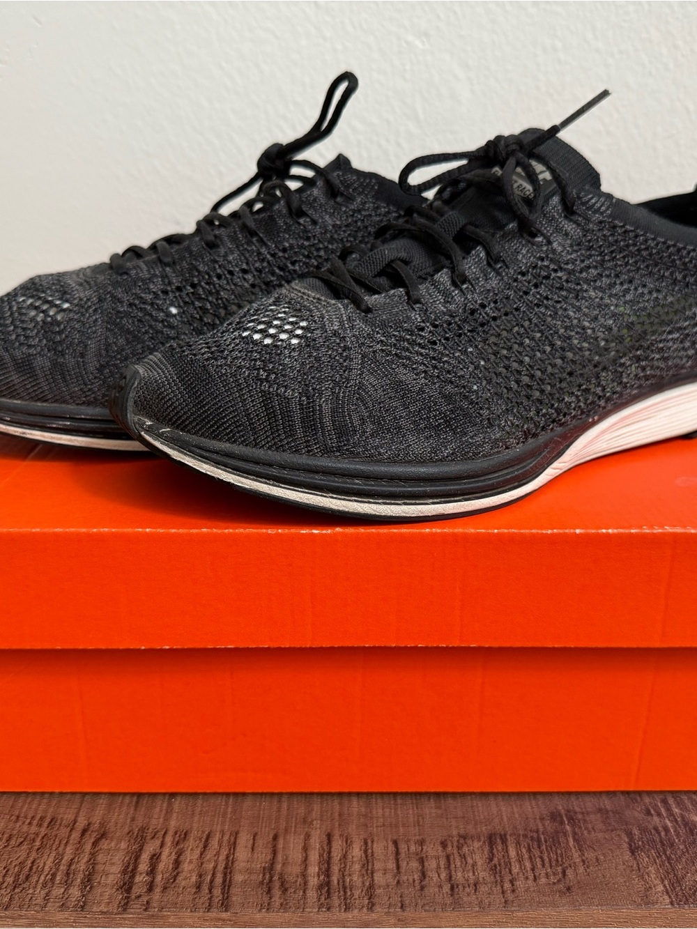 Size 10 Black/Grey Nike Flyknit Racer Running Shoes